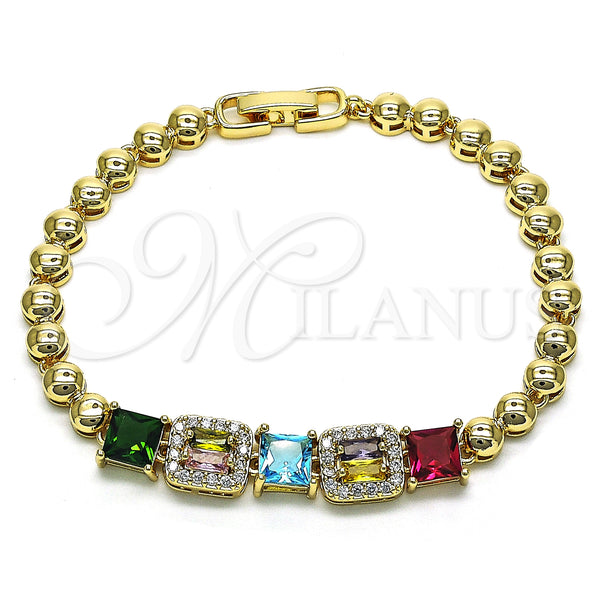 Gold Filled Bracelet — Fancy Bracelet Baguette Design with Multicolor Cubic Zirconia — main product view — SKU 148886 | Oro Laminado brazalete — elegante Bracelet Baguette diseño with Multicolor Cubic Zirconia — SKU 148886