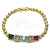 Oro Laminado Fancy Bracelet, Gold Filled Style Baguette Design, with Multicolor Cubic Zirconia, Polished, Golden Finish, 03.283.0218.07 (05 MM Thickness, 7 Inches Length)