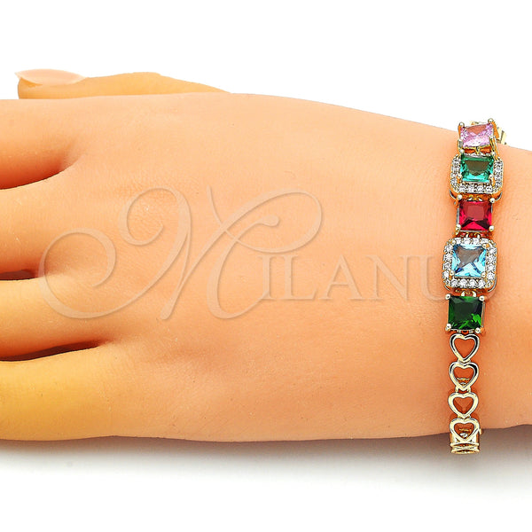 Gold Filled Bracelet — Fancy Bracelet Heart Design with Multicolor Cubic Zirconia — alternate product view — SKU 148887 | Oro Laminado brazalete — elegante Bracelet corazón diseño with Multicolor Cubic Zirconia — SKU 148887