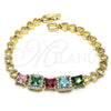 Oro Laminado Fancy Bracelet, Gold Filled Style Heart Design, with Multicolor Cubic Zirconia, Polished, Golden Finish, 03.283.0219.07 (06 MM Thickness, 7 Inches Length)