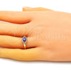 Oro Laminado Multi Stone Ring, Gold Filled Style Evil Eye Design, with White Micro Pave, Blue Enamel Finish, Golden Finish, 01.310.0015 (One size fits all)