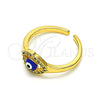 Oro Laminado Multi Stone Ring, Gold Filled Style Evil Eye Design, with White Micro Pave, Blue Enamel Finish, Golden Finish, 01.310.0015 (One size fits all)