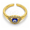 Oro Laminado Multi Stone Ring, Gold Filled Style Evil Eye Design, with White Micro Pave, Blue Enamel Finish, Golden Finish, 01.310.0015 (One size fits all)