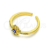 Oro Laminado Multi Stone Ring, Gold Filled Style Evil Eye and Flower Design, with White Micro Pave, Blue Enamel Finish, Golden Finish, 01.310.0016 (One size fits all)