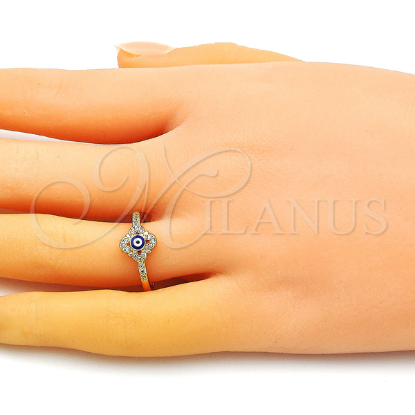 Gold Filled Ring — Multi Stone Ring Evil Eye and Flower Design — alternate product view — SKU 148890 | Oro Laminado anillo — Multi Stone Ring Evil Eye and flor diseño — SKU 148890