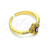 Oro Laminado Multi Stone Ring, Gold Filled Style Evil Eye and Flower Design, with White Micro Pave, Blue Enamel Finish, Golden Finish, 01.310.0017 (One size fits all)