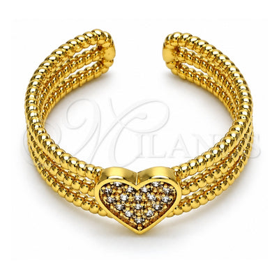 Oro Laminado Multi Stone Ring, Gold Filled Style Heart Design, with White Micro Pave, Polished, Golden Finish, 01.310.0020 (One size fits all)
