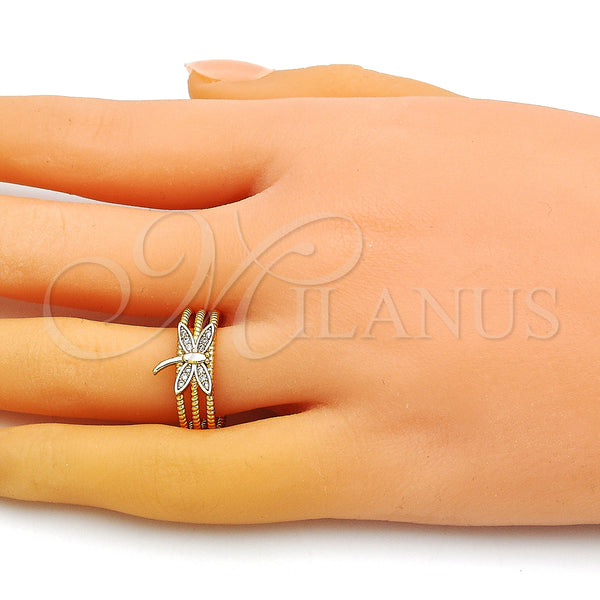 Gold Filled Ring — Multi Stone Ring Dragon-Fly Design with White Micro — alternate product view — SKU 148894 | Oro Laminado anillo — Multi Stone Ring Dragon-Fly diseño with blanco Micro — SKU 148894