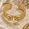 Oro Laminado Multi Stone Ring, Gold Filled Style Dragon-Fly Design, with White Micro Pave, Polished, Golden Finish, 01.310.0021 (One size fits all)