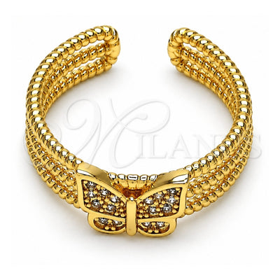Oro Laminado Multi Stone Ring, Gold Filled Style Butterfly Design, with White Micro Pave, Polished, Golden Finish, 01.310.0022 (One size fits all)