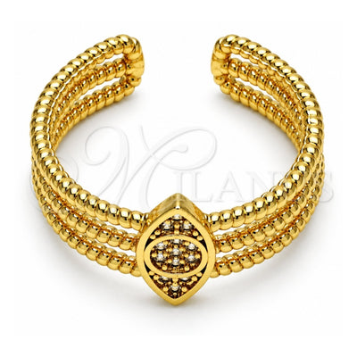 Oro Laminado Multi Stone Ring, Gold Filled Style Evil Eye Design, with White Micro Pave, Polished, Golden Finish, 01.310.0024 (One size fits all)