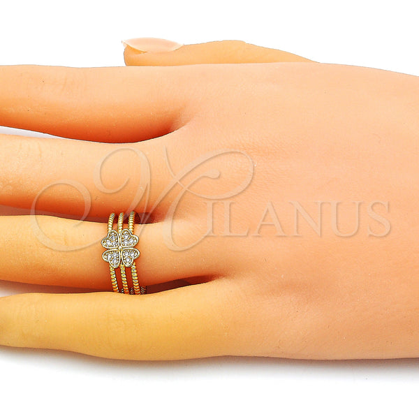 Gold Filled Ring — Multi Stone Ring Four-leaf Clover Design with White — alternate product view — SKU 148898 | Oro Laminado anillo — Multi Stone Ring Four-leaf Clover diseño with blanco — SKU 148898