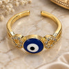 Oro Laminado Multi Stone Ring, Gold Filled Style Evil Eye and Heart Design, with White Micro Pave, Blue Enamel Finish, Golden Finish, 01.310.0034 (One size fits all)