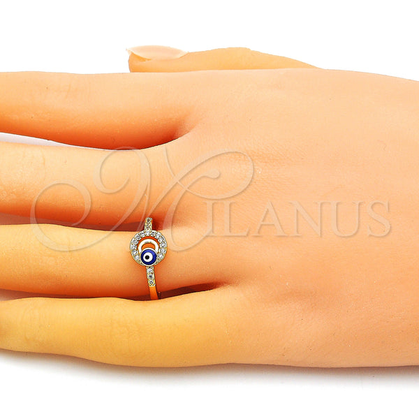 Gold Filled Ring — Multi Stone Ring Evil Eye Design with White — alternate product view — SKU 148908 | Oro Laminado anillo — Multi Stone Ring Evil Eye diseño with blanco — SKU 148908