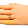 Oro Laminado Multi Stone Ring, Gold Filled Style Evil Eye Design, with White Micro Pave, Blue Enamel Finish, Golden Finish, 01.310.0035 (One size fits all)