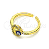 Oro Laminado Multi Stone Ring, Gold Filled Style Evil Eye Design, with White Micro Pave, Blue Enamel Finish, Golden Finish, 01.310.0035 (One size fits all)