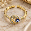 Oro Laminado Multi Stone Ring, Gold Filled Style Evil Eye Design, with White Micro Pave, Blue Enamel Finish, Golden Finish, 01.310.0035 (One size fits all)