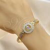 Oro Laminado Fancy Bracelet, Gold Filled Style Guadalupe and Elephant Design, with White and Black Cubic Zirconia, Polished, Tricolor, 03.380.0102.1.07 (05 MM Thickness, 7 Inches Length)