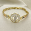 Oro Laminado Fancy Bracelet, Gold Filled Style Guadalupe and Elephant Design, with White and Black Cubic Zirconia, Polished, Tricolor, 03.380.0102.1.07 (05 MM Thickness, 7 Inches Length)