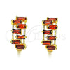 Oro Laminado Huggie Hoop, Gold Filled Style Baguette Design, with Garnet Cubic Zirconia, Polished, Golden Finish, 02.210.0080.3.15