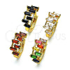 Oro Laminado Huggie Hoop, Gold Filled Style Baguette Design, with Garnet Cubic Zirconia, Polished, Golden Finish, 02.210.0080.3.15