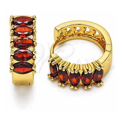 Oro Laminado Huggie Hoop, Gold Filled Style with Garnet Cubic Zirconia, Polished, Golden Finish, 02.210.0028.6.15
