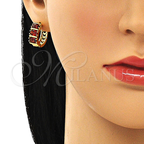 Gold Filled Hoop Earrings — Huggie Hoop with Garnet Cubic Zirconia Polished 02. — alternate product view — SKU 148917 | Oro Laminado aretes de aro — Huggie Hoop with Garnet Cubic Zirconia pulido 02. — SKU 148917