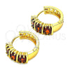 Oro Laminado Huggie Hoop, Gold Filled Style with Garnet Cubic Zirconia, Polished, Golden Finish, 02.210.0026.10.15
