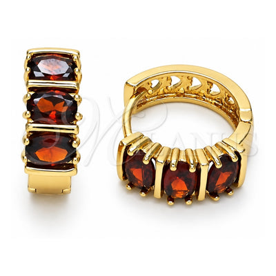 Oro Laminado Huggie Hoop, Gold Filled Style with Garnet Cubic Zirconia, Polished, Golden Finish, 02.210.0026.10.15
