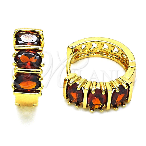 Gold Filled Hoop Earrings — Huggie Hoop with Garnet Cubic Zirconia Polished 02. — main product view — SKU 148917 | Oro Laminado aretes de aro — Huggie Hoop with Garnet Cubic Zirconia pulido 02. — SKU 148917