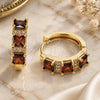 Oro Laminado Huggie Hoop, Gold Filled Style with Garnet and White Cubic Zirconia, Polished, Golden Finish, 02.210.0723.1.15