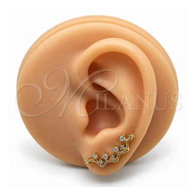 Oro Laminado Earcuff, Gold Filled Style with White Cubic Zirconia, Polished, Golden Finish, 02.210.0725