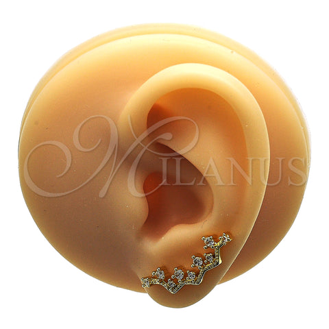Oro Laminado Earcuff, Gold Filled Style with White Cubic Zirconia, Polished, Golden Finish, 02.210.0725