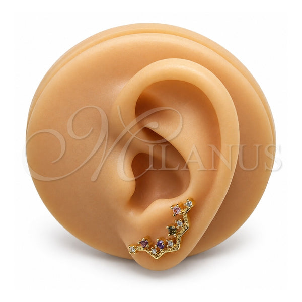 Oro Laminado Earcuff, Gold Filled Style with Multicolor Cubic Zirconia, Polished, Golden Finish, 02.210.0725.1