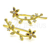 Oro Laminado Earcuff, Gold Filled Style Flower Design, with Multicolor Micro Pave and White Cubic Zirconia, Polished, Golden Finish, 02.210.0726.1