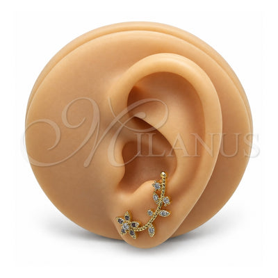 Oro Laminado Earcuff, Gold Filled Style Flower Design, with Multicolor Micro Pave and White Cubic Zirconia, Polished, Golden Finish, 02.210.0726.1