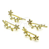 Oro Laminado Earcuff, Gold Filled Style Flower Design, with Multicolor Micro Pave and White Cubic Zirconia, Polished, Golden Finish, 02.210.0726.1