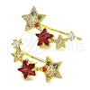 Oro Laminado Earcuff, Gold Filled Style Star Design, with Multicolor Micro Pave and Garnet Cubic Zirconia, Polished, Golden Finish, 02.210.0727.1