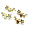 Oro Laminado Earcuff, Gold Filled Style Star Design, with Multicolor Micro Pave and Garnet Cubic Zirconia, Polished, Golden Finish, 02.210.0727.1