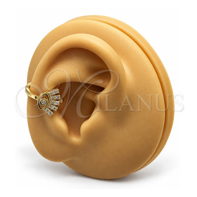 Oro Laminado Earcuff, Gold Filled Style Evil Eye Design, with White Micro Pave, Polished, Golden Finish, 02.210.0728