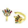 Oro Laminado Earcuff, Gold Filled Style Evil Eye Design, with Multicolor Micro Pave, Polished, Golden Finish, 02.210.0728.1