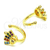 Oro Laminado Earcuff, Gold Filled Style Evil Eye Design, with Multicolor Micro Pave, Polished, Golden Finish, 02.210.0728.1