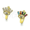 Oro Laminado Earcuff, Gold Filled Style Evil Eye Design, with Multicolor Micro Pave, Polished, Golden Finish, 02.210.0728.1