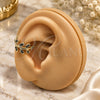 Oro Laminado Earcuff, Gold Filled Style Leaf Design, with White Micro Pave, Polished, Golden Finish, 02.210.0729.1