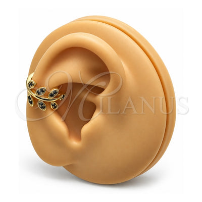 Oro Laminado Earcuff, Gold Filled Style Leaf Design, with White Micro Pave, Polished, Golden Finish, 02.210.0729.1