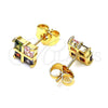 Oro Laminado Stud Earring, Gold Filled Style with Multicolor Cubic Zirconia, Polished, Golden Finish, 02.387.0097.1