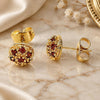 Oro Laminado Stud Earring, Gold Filled Style with Garnet Cubic Zirconia, Polished, Golden Finish, 02.387.0099.1