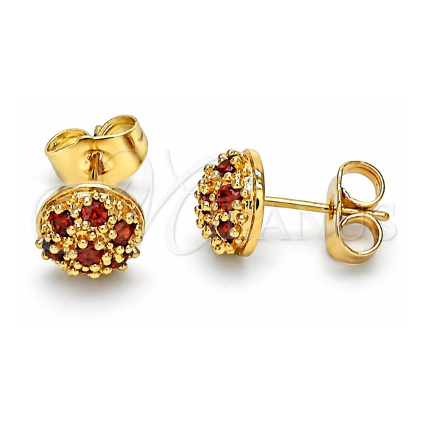 Oro Laminado Stud Earring, Gold Filled Style with Garnet Cubic Zirconia, Polished, Golden Finish, 02.387.0099.1