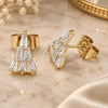 Oro Laminado Stud Earring, Gold Filled Style Baguette Design, with White Cubic Zirconia, Polished, Golden Finish, 02.387.0100