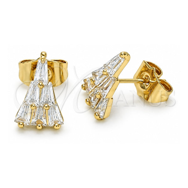Oro Laminado Stud Earring, Gold Filled Style Baguette Design, with White Cubic Zirconia, Polished, Golden Finish, 02.387.0100